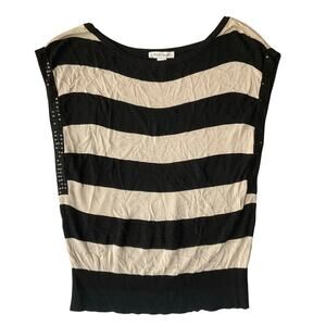 White House Black Market Women Sleeveless knit Blouse size M,Black & Tan Stripes